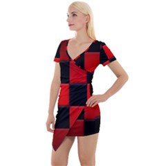 Black And Red Backgrounds- Short Sleeve Asymmetric Mini Dress by Hannah976