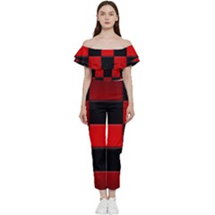 Black And Red Backgrounds- Bardot Ruffle Jumpsuit by Hannah976