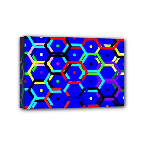 Blue Bee Hive Pattern Mini Canvas 6  X 4  (stretched) by Hannah976