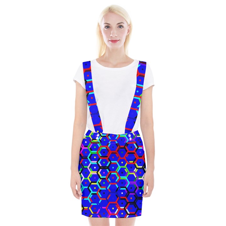 Blue Bee Hive Pattern Braces Suspender Skirt