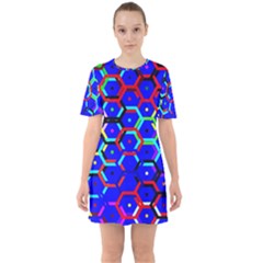 Blue Bee Hive Pattern Sixties Short Sleeve Mini Dress by Hannah976