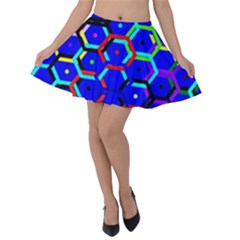 Blue Bee Hive Pattern Velvet Skater Skirt by Hannah976