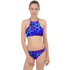 Blue Bee Hive Pattern Halter Bikini Set by Hannah976