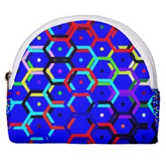 Blue Bee Hive Pattern Horseshoe Style Canvas Pouch