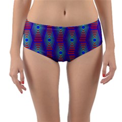 Red Blue Bee Hive Pattern Reversible Mid-waist Bikini Bottoms