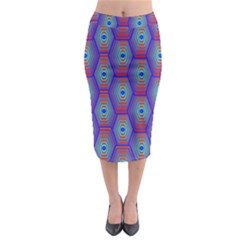 Red Blue Bee Hive Pattern Midi Pencil Skirt by Hannah976