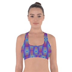 Red Blue Bee Hive Pattern Cross Back Sports Bra by Hannah976