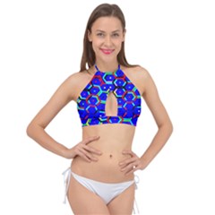 Blue Bee Hive Pattern Cross Front Halter Bikini Top by Hannah976