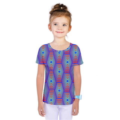 Red Blue Bee Hive Pattern Kids  One Piece T-shirt by Hannah976