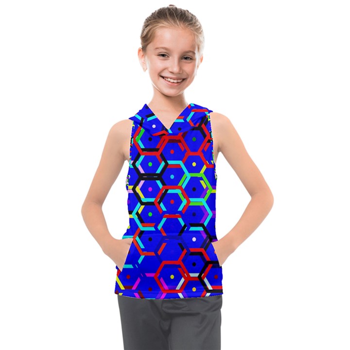 Blue Bee Hive Pattern Kids  Sleeveless Hoodie