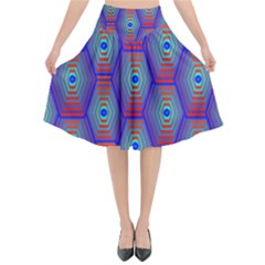 Red Blue Bee Hive Pattern Flared Midi Skirt by Hannah976