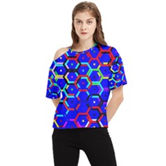 Blue Bee Hive Pattern One Shoulder Cut Out T-shirt by Hannah976