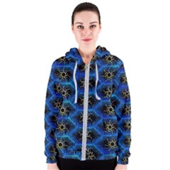 Blue Bee Hive Pattern Women s Zipper Hoodie