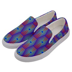 Red Blue Bee Hive Pattern Men s Canvas Slip Ons by Hannah976