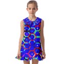 Blue Bee Hive Pattern Kids  Pilgrim Collar Ruffle Hem Dress View1