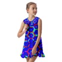 Blue Bee Hive Pattern Kids  Pilgrim Collar Ruffle Hem Dress View2