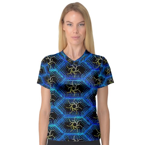 Blue Bee Hive Pattern V-neck Sport Mesh T-shirt by Hannah976