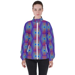 Red Blue Bee Hive Pattern Women s High Neck Windbreaker by Hannah976