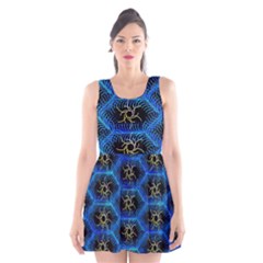 Blue Bee Hive Pattern Scoop Neck Skater Dress by Hannah976