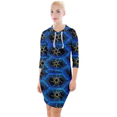 Blue Bee Hive Pattern Quarter Sleeve Hood Bodycon Dress by Hannah976