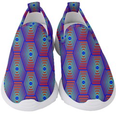 Red Blue Bee Hive Pattern Kids  Slip On Sneakers by Hannah976