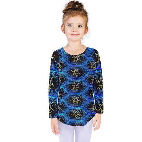 Blue Bee Hive Pattern Kids  Long Sleeve T-shirt by Hannah976