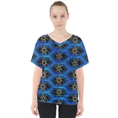 Blue Bee Hive Pattern V-neck Dolman Drape Top by Hannah976