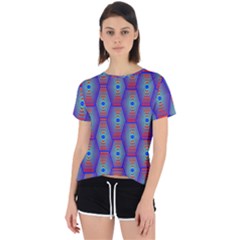 Red Blue Bee Hive Pattern Open Back Sport T-shirt by Hannah976