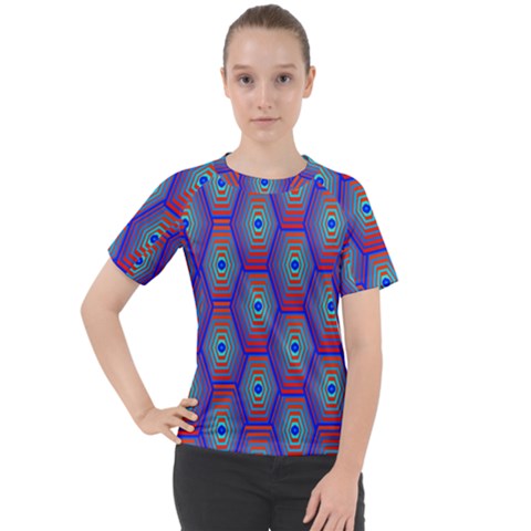 Red Blue Bee Hive Pattern Women s Sport Raglan T-shirt by Hannah976