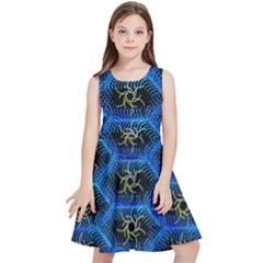 Blue Bee Hive Pattern Kids  Skater Dress by Hannah976