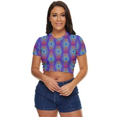 Red Blue Bee Hive Pattern Side Button Cropped T-shirt by Hannah976