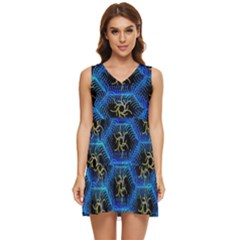 Blue Bee Hive Pattern Tiered Sleeveless Mini Dress by Hannah976