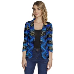 Blue Bee Hive Pattern Women s One-button 3/4 Sleeve Short Jacket by Hannah976