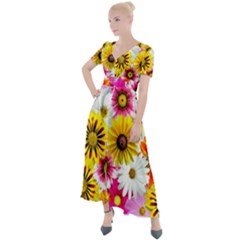 Flowers Blossom Bloom Nature Plant Button Up Short Sleeve Maxi Dress by Hannah976