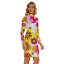 Flowers Blossom Bloom Nature Plant Long Sleeve Shirt Collar Bodycon Dress View3