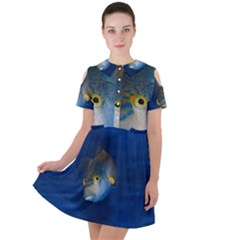 Fish Blue Animal Water Nature Short Sleeve Shoulder Cut Out Dress  by Hannah976