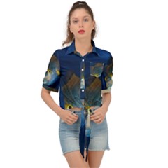 Fish Blue Animal Water Nature Tie Front Shirt  by Hannah976