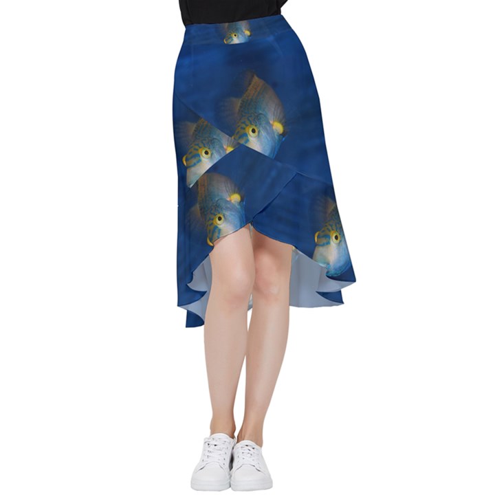 Fish Blue Animal Water Nature Frill Hi Low Chiffon Skirt