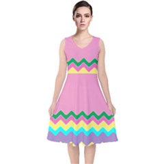 Easter Chevron Pattern Stripes V-neck Midi Sleeveless Dress  by Hannah976