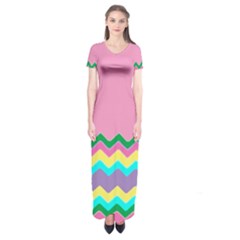 Easter Chevron Pattern Stripes Short Sleeve Maxi Dress by Hannah976