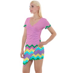 Easter Chevron Pattern Stripes Short Sleeve Asymmetric Mini Dress by Hannah976