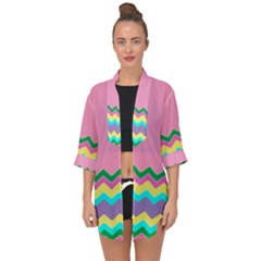 Easter Chevron Pattern Stripes Open Front Chiffon Kimono by Hannah976