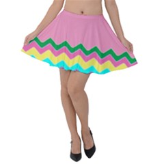 Easter Chevron Pattern Stripes Velvet Skater Skirt by Hannah976