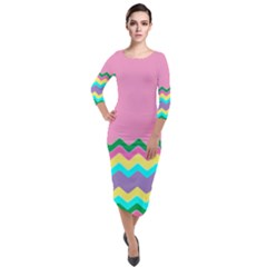 Easter Chevron Pattern Stripes Quarter Sleeve Midi Velour Bodycon Dress by Hannah976