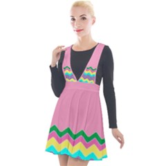 Easter Chevron Pattern Stripes Plunge Pinafore Velour Dress by Hannah976