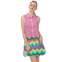 Easter Chevron Pattern Stripes Sleeveless Shirt Dress by Hannah976