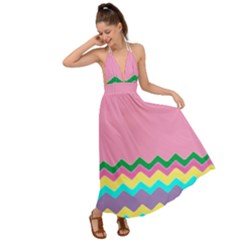 Easter Chevron Pattern Stripes Backless Maxi Beach Dress by Hannah976