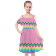 Easter Chevron Pattern Stripes Kids  Cut Out Shoulders Chiffon Dress by Hannah976