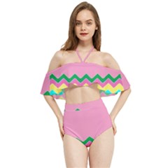 Easter Chevron Pattern Stripes Halter Flowy Bikini Set  by Hannah976