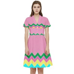 Easter Chevron Pattern Stripes Short Sleeve Waist Detail Dress by Hannah976